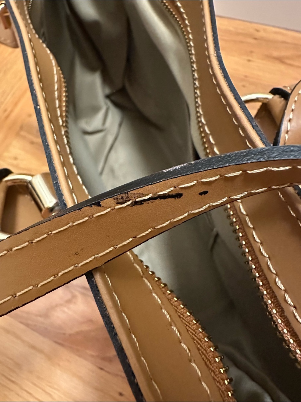 Neiman Marcus Camel Tan Structured Leather Shoulder Tote - Picture 6 of 9